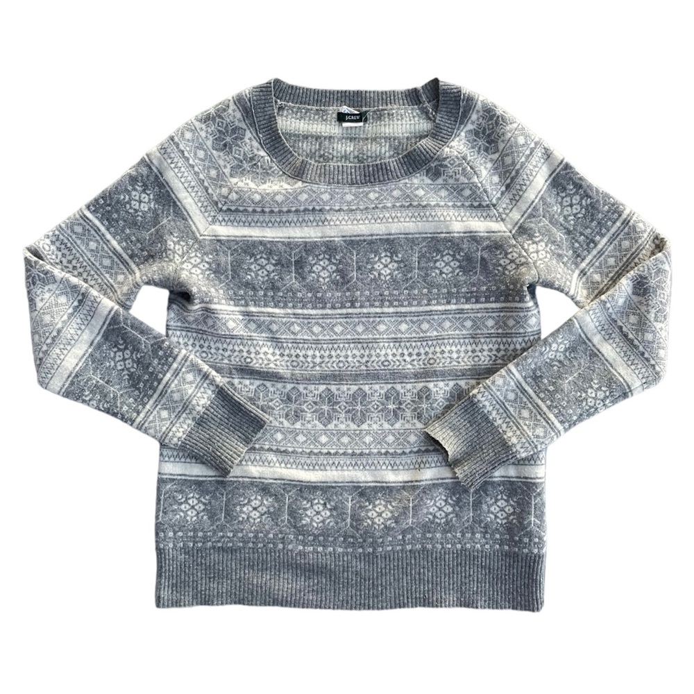 J. Crew | Gray Wool Cashmere Dream Fair Isle Crewneck Sweater